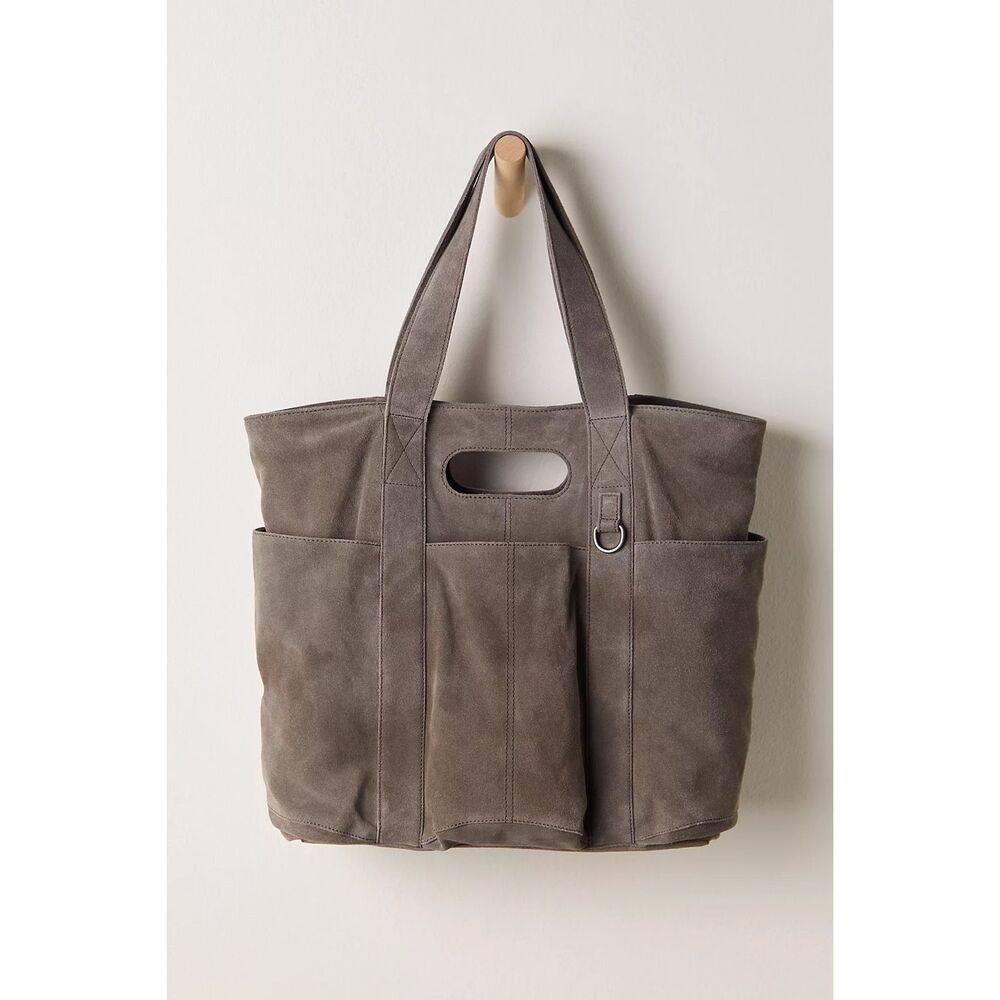 Free People Suede Caravan Tote- charcoal